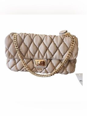 ALDO Quilted Chain Shoulder Bag Beige Gold Hardware NWT